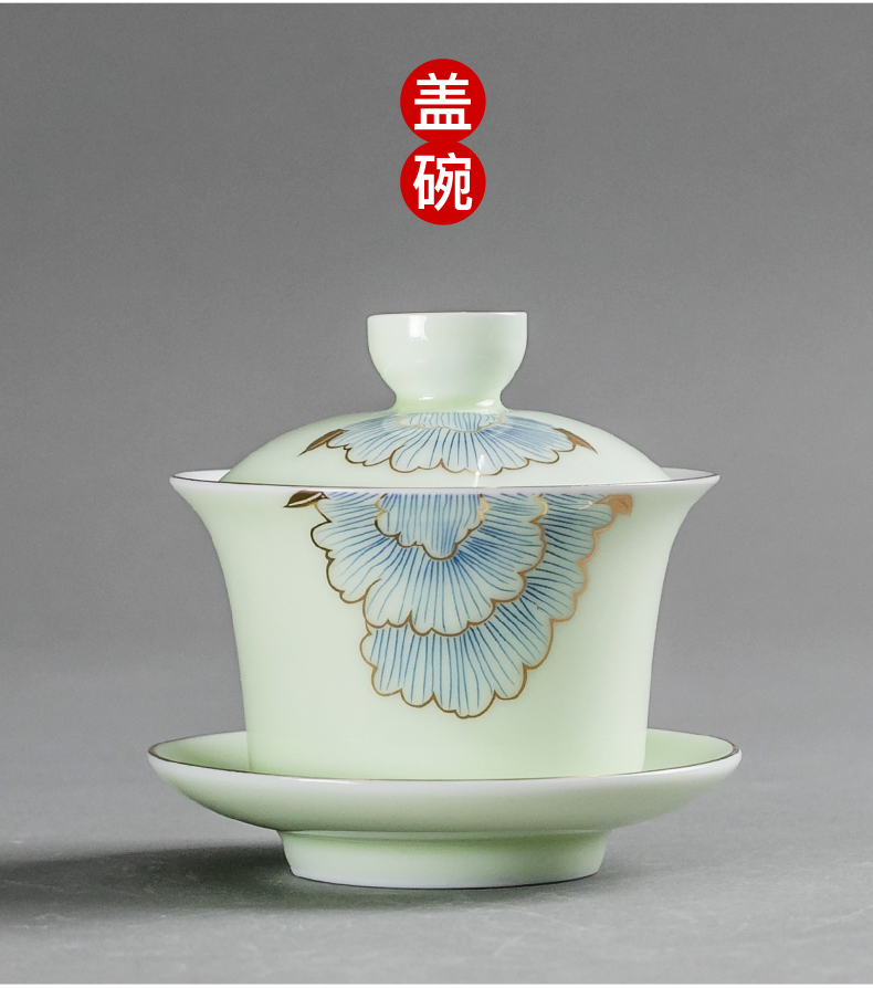 NiuRen household contracted ceramic celadon kung fu tea with manual office of a complete set of tea cups lid bowl suit