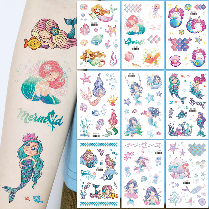 Children's Glitter Mermaid Tattoo Stickers Are Environmentally Friendly, Safe, Cute, Cartoon Waterproof and Fun Watermark Stickers for Girls