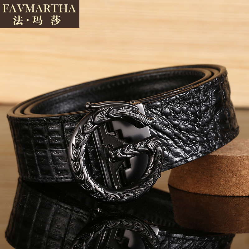 Crocodile Print Leather Strap Men Individuality Young Man Belt Tide Pure Cow Leather Automatic Buckle Genuine Leather Korean Version Pants With Luxury