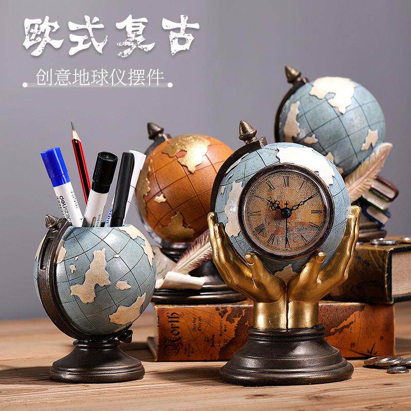 Teacher's Day Pendulum Pieces Creative Pen Holder Desk Contained Retro Europeo-Style Globe Room Living Room Adornment Gift