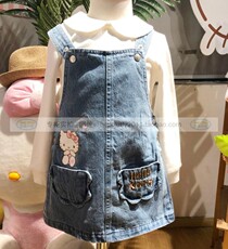 Детская джинсовая юбка hello kitty牛仔背带裙女童吊带裙凯蒂猫2020新款牛仔连衣裙正品