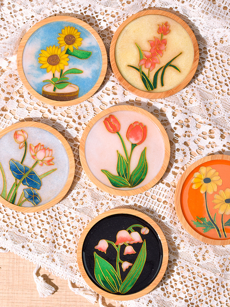 Cloisonné Enamel Painting Coaster Handmade DIY Cloisonné Intangible Cultural Heritage Material Kit for Team Building Activity Gifts