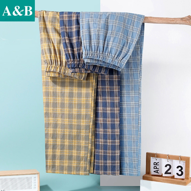 Ab Underwear Pajama Pants Woven Pure Cotton Plaid Home Casual All-Cotton Men's Thin Home Pants Xy83