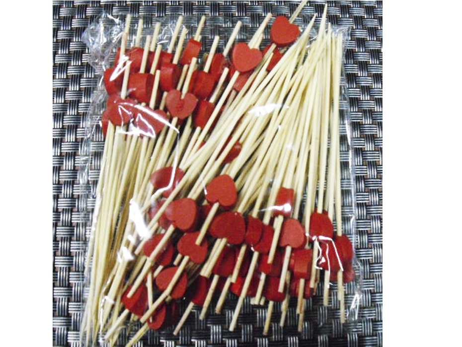 12cm red peach heart fruit label Wedding dessert snack Bamboo label Fruit fork Burger label Bar drink flower label