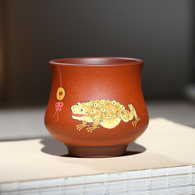 Yixing Original Mine Purple Clay Pure Handmade Clay Drawing Golden Toad Master Cup two color tasting small cup Gongfu Tea Tea Bowl Tea Bowl