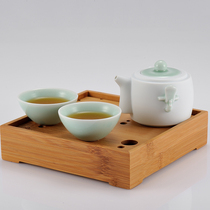 Guwu kiln fire green ceramic tea set one pot two cups outdoor travel portable hand-soaked tea set fast cup