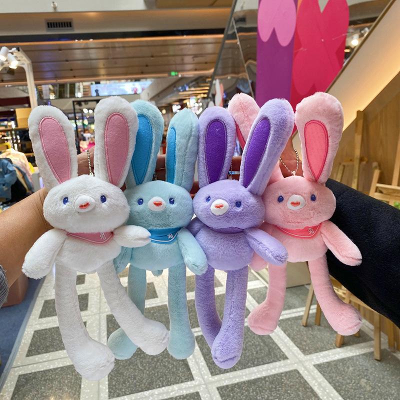 Tiktok Trending Plush Toy Pull-Out Rabbit Keychain in Stock, Cute Bunny Ear Bag Charm