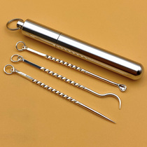Sterling Silver 999 Toothpick Took Hook Portable Teeth Cleans Tooth Took Tool Portable Aluminum Alloy Box Set