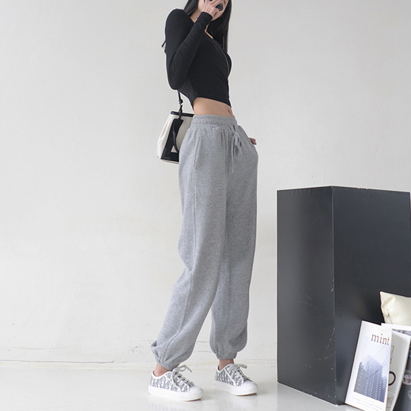 Grey sweatpants women's new loose-fitting spring and autumn sweatpants drape slim straight high waist casual pants