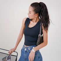 MOONA Tight Vest Woman U Collar New Beating Bottom 100 Hitch Body Pure Color Conspiculess Sleeveless Harness Outside Wearing Tide Blouse