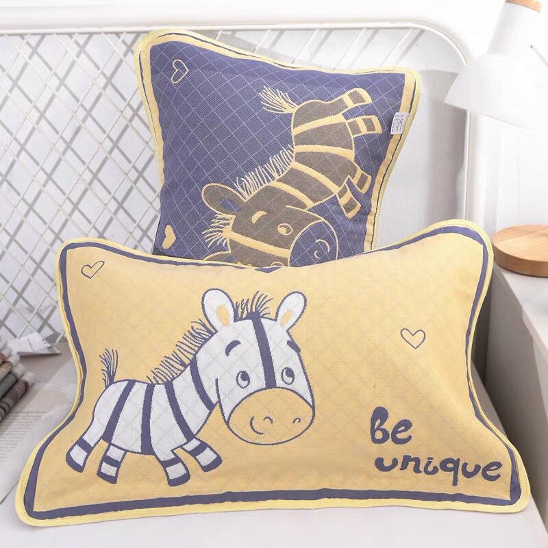 Children's pillow towel cotton six-layer gauze cartoon baby sweat-absorbing breathable kindergarten baby cotton pillow towel summer