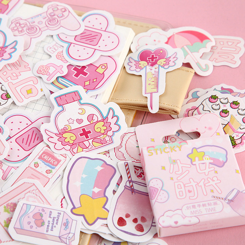 Cute cat fresh girl heart salt boxed sticker INS wind hand account diary decoration hand account material stickers