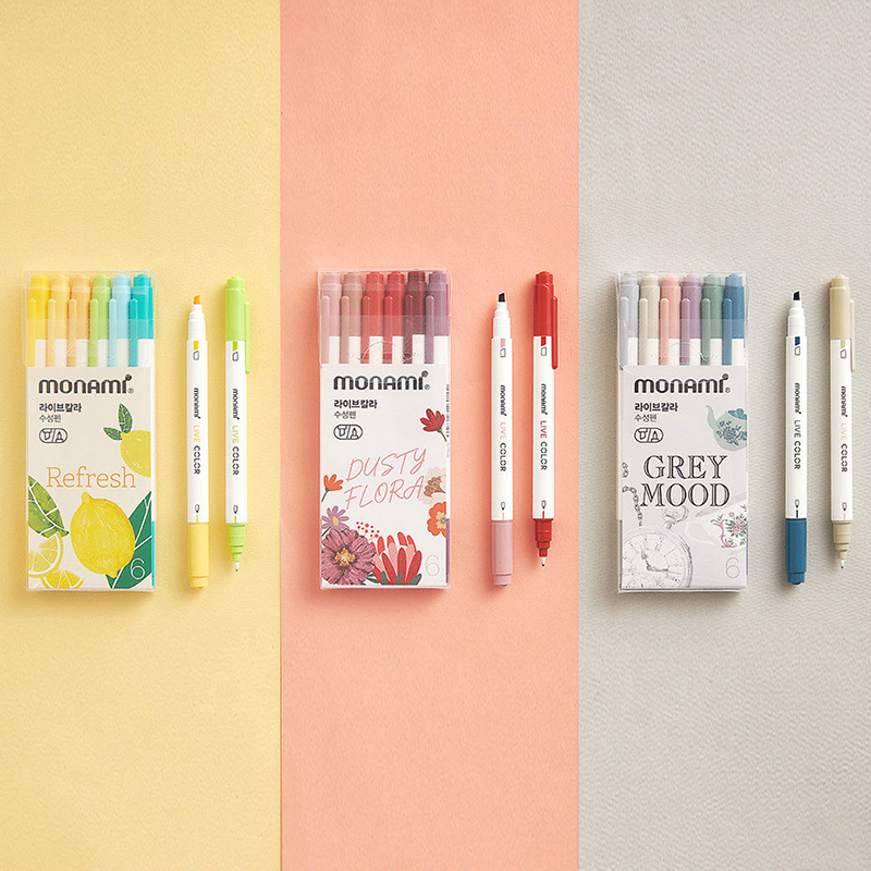6 Color South Korea Murna Beauty Double Head fluorescent pen cap Pale Color Soft Mark Cute Hand Ledger Key Marker Pen