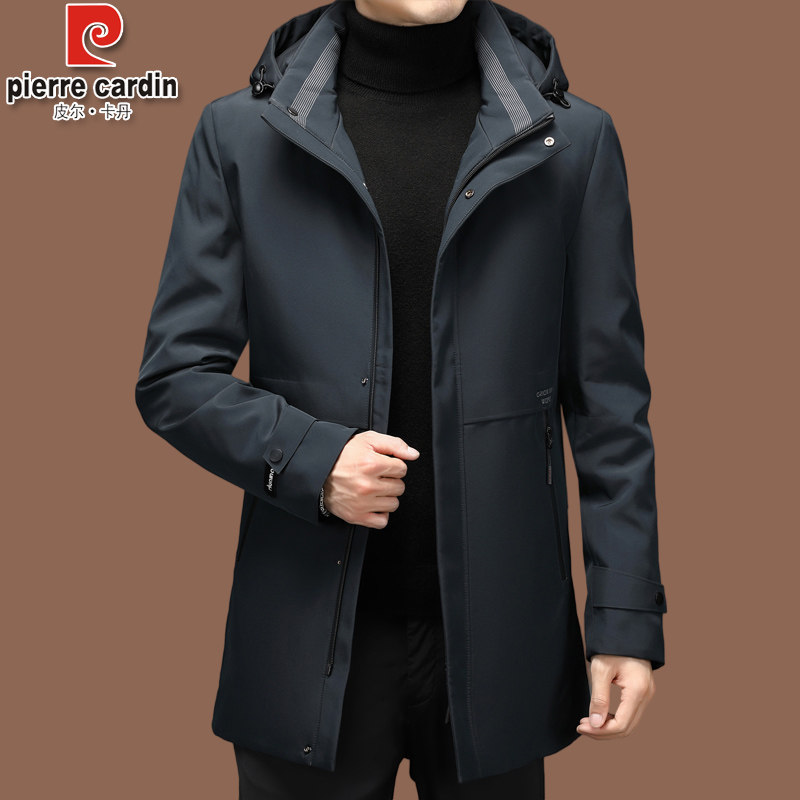 Pierre Carden down jacket men's mid-length version thickened warm men's middle-aged high-end dad's jacket tide