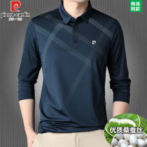Pilkardan Mulberry Silk Long Sleeve T-Shirt Mens Brand Turnover Jacket Spring Autumn Season High-end Dad Bottling Polo Shirt