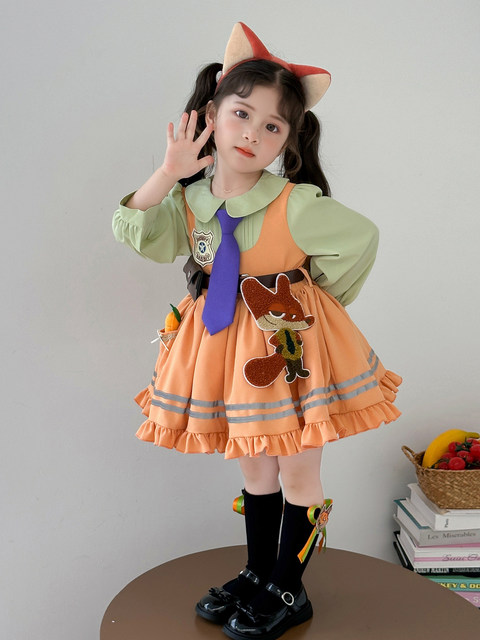 Girls Judy Rabbit Police Officer Dress Spring and Autumn New Children's Style Lolita Dress Girls Birthday Princess Dress