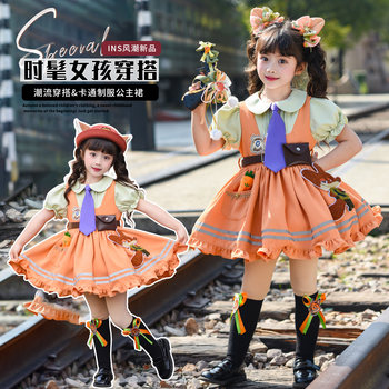 Girls' Zootopia Nick Fox Cosplay Costume Little Girl Lolita Princess Dress Disney Birthday Dress
