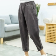 Mùa hè 2019 cotton và quần linen nữ ramie chín quần quần linen quần rộng kích thước rộng quần harem quần âu quần carrot - Quần Harem