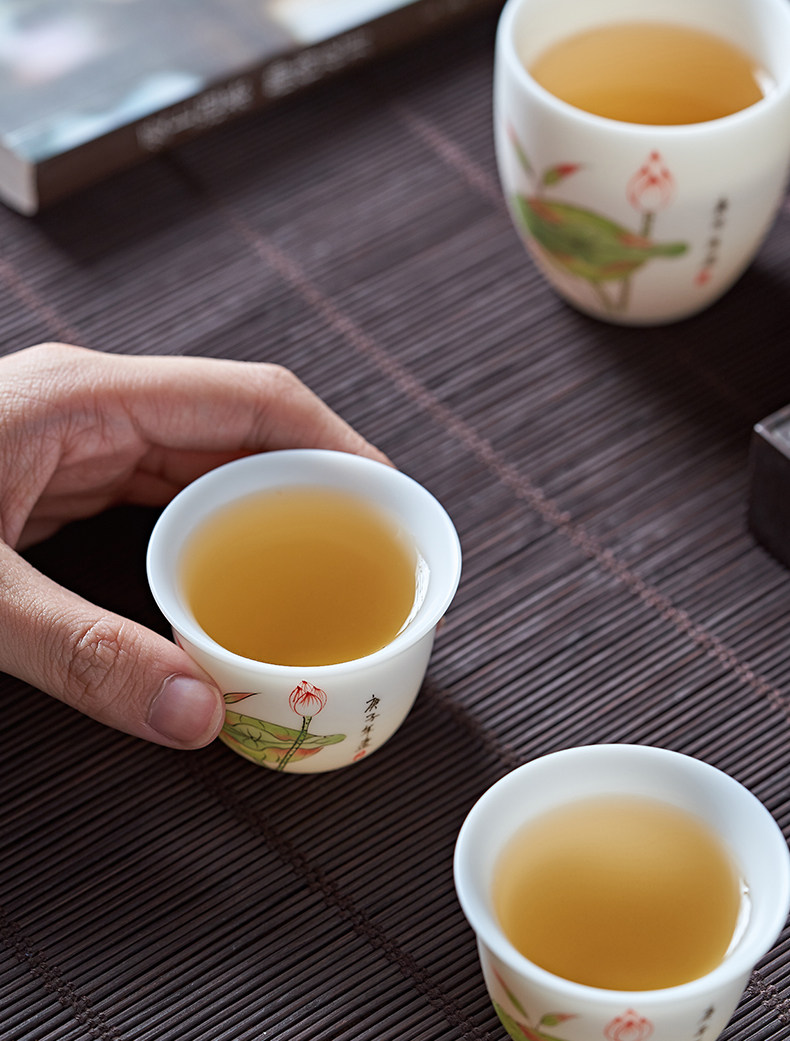 仰韻 德化羊脂玉白瓷荷韻功夫手繪茶具套裝 家用客廳茶藝蓋碗茶杯|功夫茶具|ETMall東森購物網