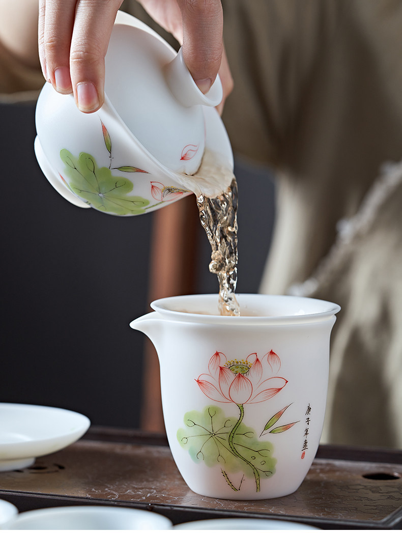 仰韻 德化羊脂玉白瓷荷韻功夫手繪茶具套裝 家用客廳茶藝蓋碗茶杯|功夫茶具|ETMall東森購物網