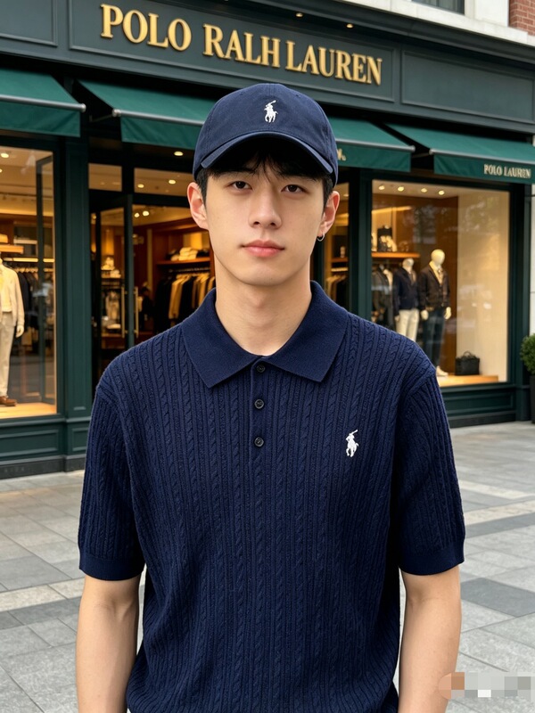 Raff Embroidered Knitted Polo Shirt with Lapel Collar, Unisex Short Sleeves Raff Embroidered Knitted Polo Shirt with Lapel Collar, Unisex Short Sleeves