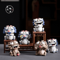 Creative ceramic purple sand hand-made wealth tea pet small ornaments boutique can raise Chinese lion tea set Tea play