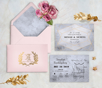 Ink painting haze blue wedding cold color gray blue wedding invitation invitation hot stamping letterpress printing invitation 2020