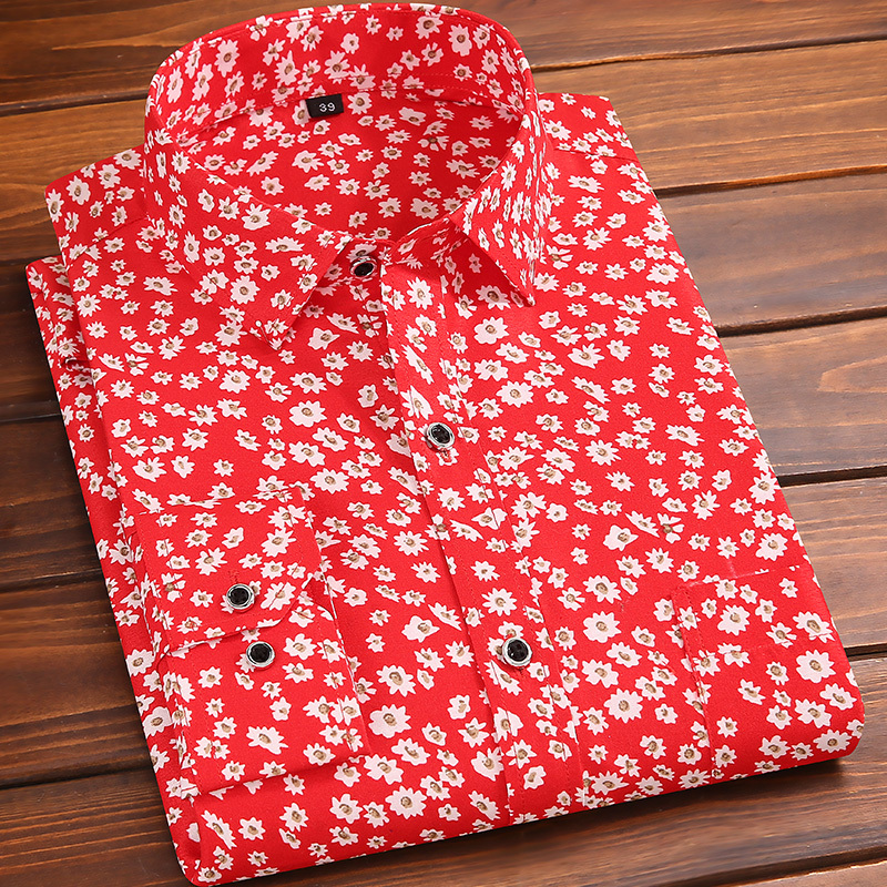 Spring and Autumn New Long-Sleeved Shirt for Men, Floral Korean Style, Thin, Slim-Fit Printed Shirt, Youth Casual Shirt, Men's Clothing