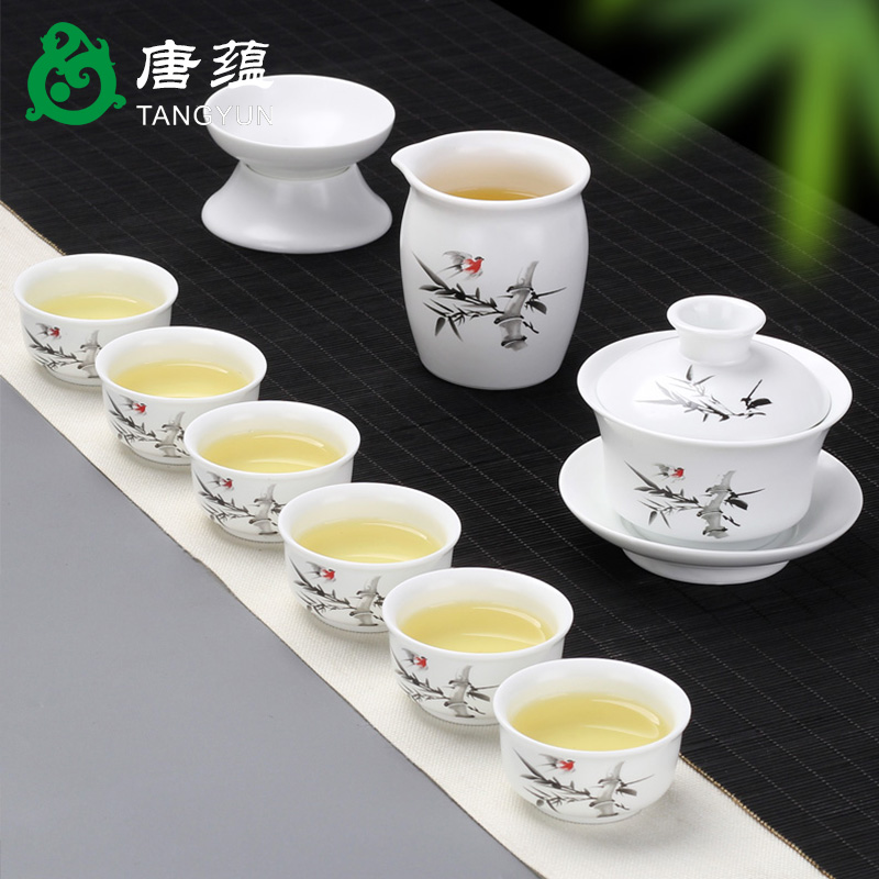 Gold colored enamel kung fu tea tea set suit household ceramics up ceramic white porcelain tureen teapot tea cups