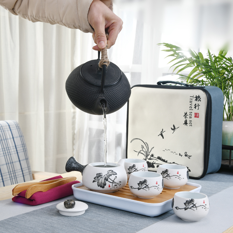 Kung fu tea set Japanese travel kit bags small set of household portable teapot teacup contracted Snow White porcelain