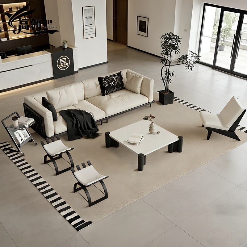 Medieval-Style Guesthouse Lobby Leisure Solid Wood Sofa Hotel Lobby Reception Sofa Model Room Living Room Sofa