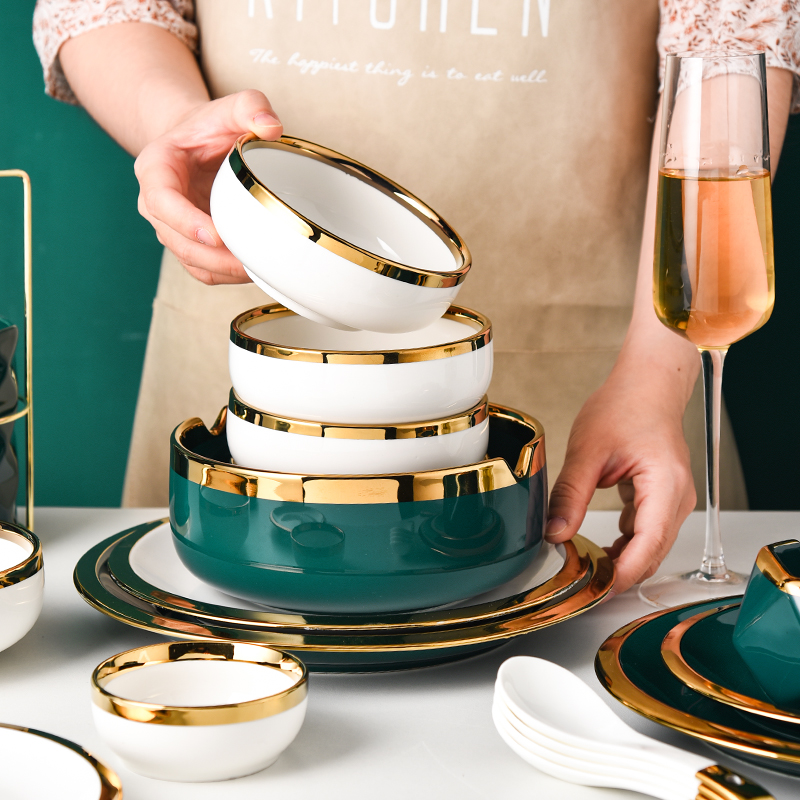Eurostyle light extravagant cutlery Phnom Penh Ceramic Dishes DISH SUIT HOME PLATE BOWLS SPOON CHOPSTICKS COMBINED HIGH FACE VALUE SOUP BOWL