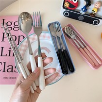 Cute girl heart student portable tableware Stainless steel chopsticks spoon fork three-piece set Chopsticks box travel