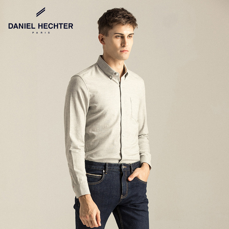 (Thickened Mill) Daniel Hechter Danny Alove Long sleeve shirt man 100 lap pure cotton shirt