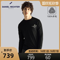 Hechter deniaite autumn new solid color embroidery wool sweater slim body warm base shirt