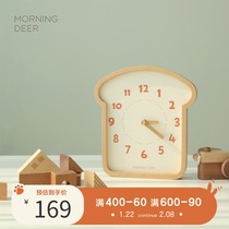 Healing system solid wood toast hanging bell children furnishing mute hanging table clock desktop hanging wall dual-use