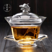 Glass three-cap bowl thickened heat-resistant teacup single kung fu tea set large tea cup tea ceremony zero with hand grab pot