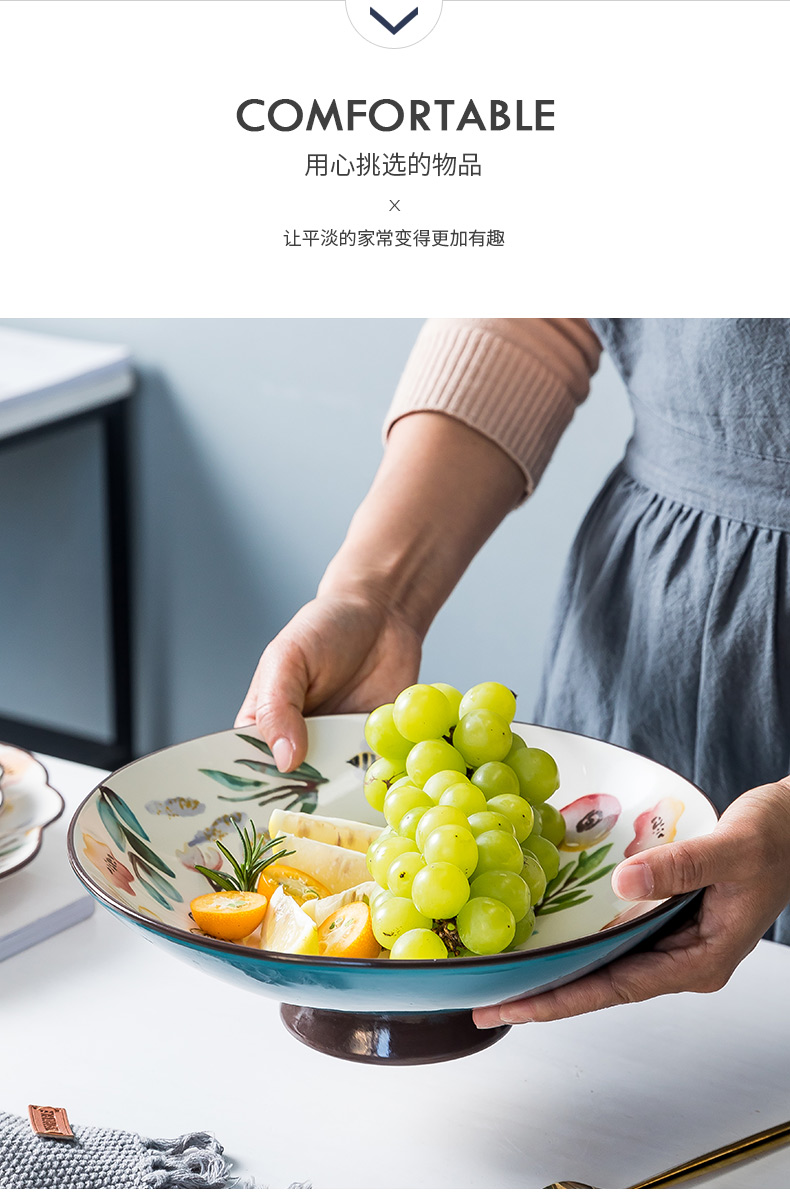Japanese ins eat bread and butter of jingdezhen ceramic tableware household delicate fruit salad bowl large capacity rainbow such use