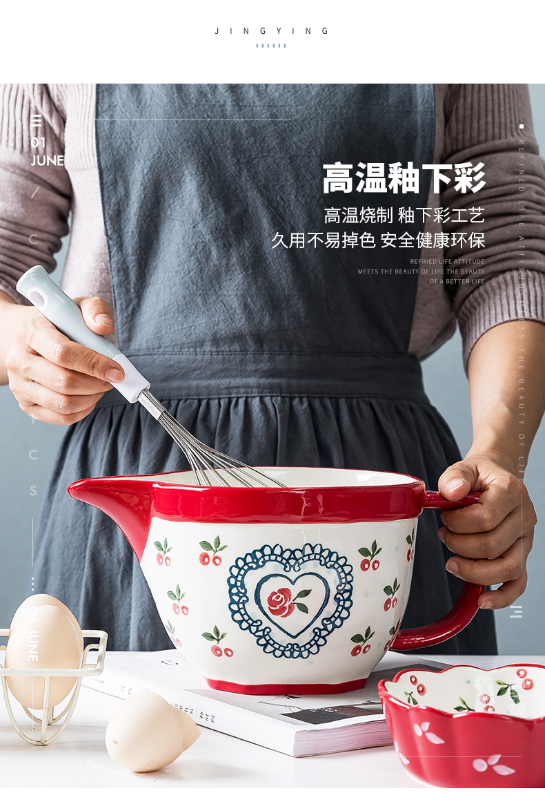 Web celebrity ceramic bowl bowl household egg salad bowl bowl kitchen batter bowl bowl with the handle large capacity