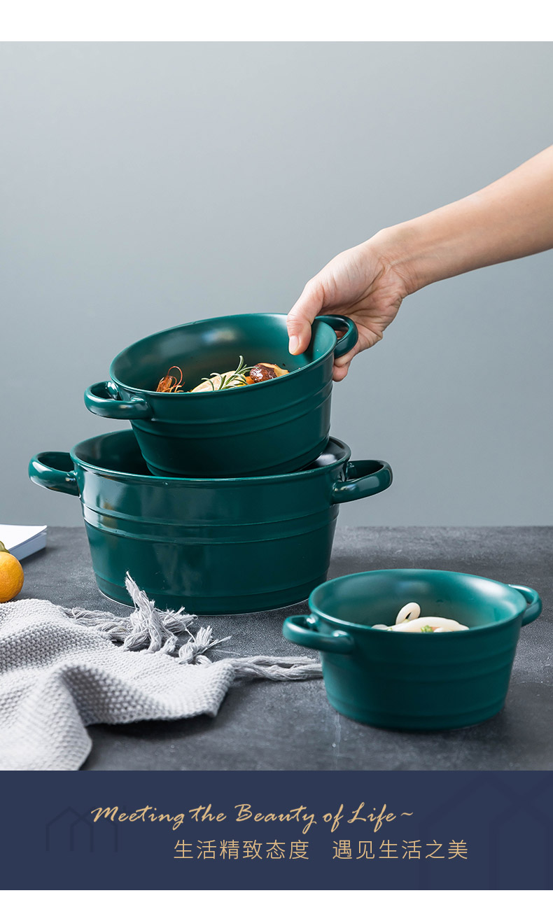 Creative household large ears ceramic bowl soup can pull a single light exquisite key-2 luxury Nordic tableware move ins rainbow such use