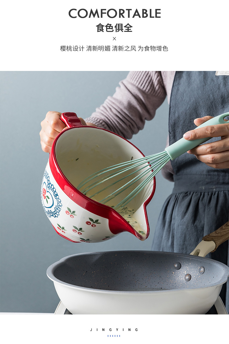 Web celebrity ceramic bowl bowl household egg salad bowl bowl kitchen batter bowl bowl with the handle large capacity