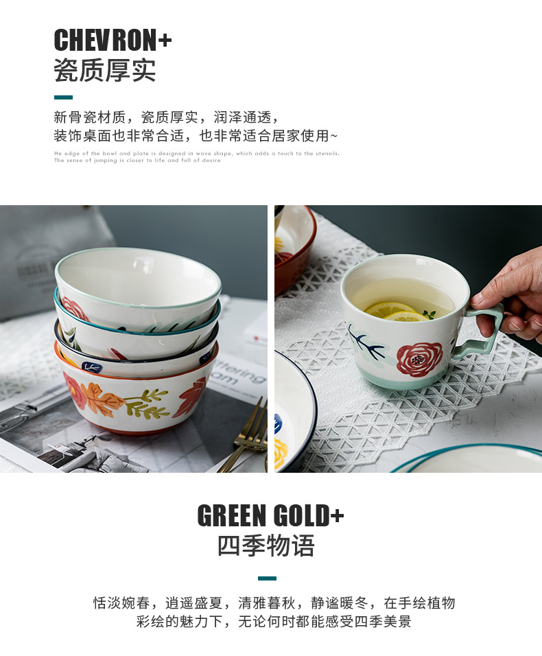 Japanese eat rice bowl ceramic tableware dishes dishes suit household large soup bowl rice bowls a single rainbow such use salad