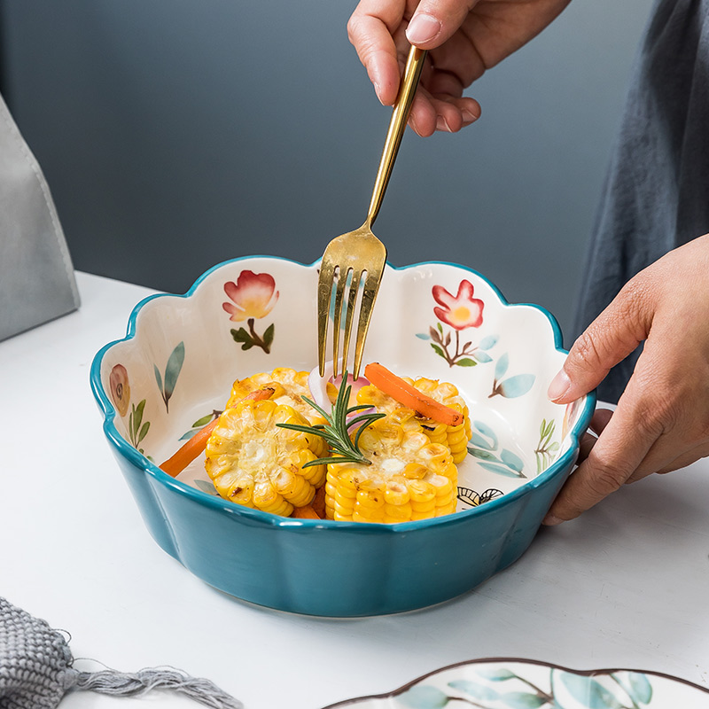 Japanese ins eat bread and butter of jingdezhen ceramic tableware household delicate fruit salad bowl large capacity rainbow such use