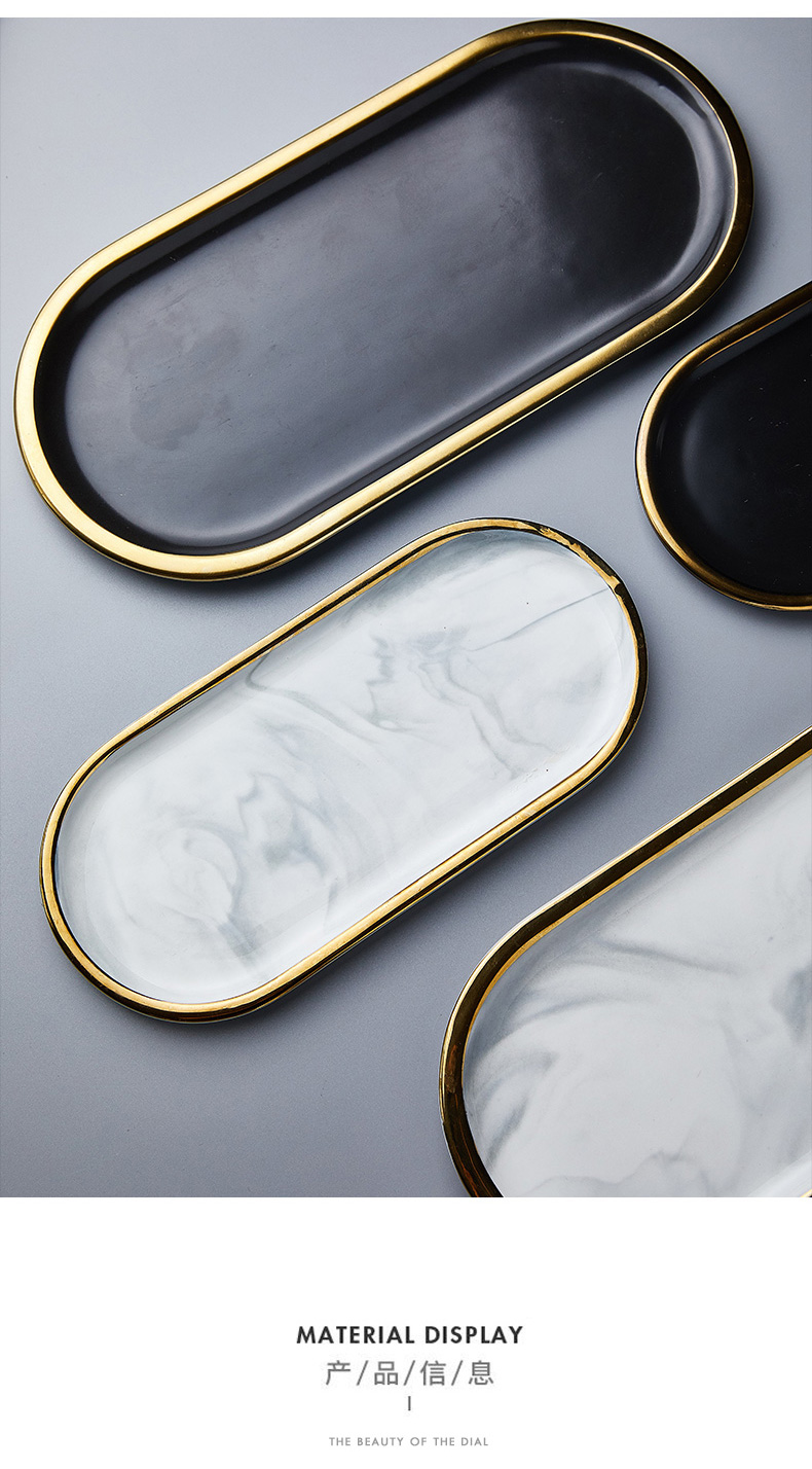 Nordic ins marble ceramic plates hand - made gold jewelry to receive western dessert snacks breakfast tray tray