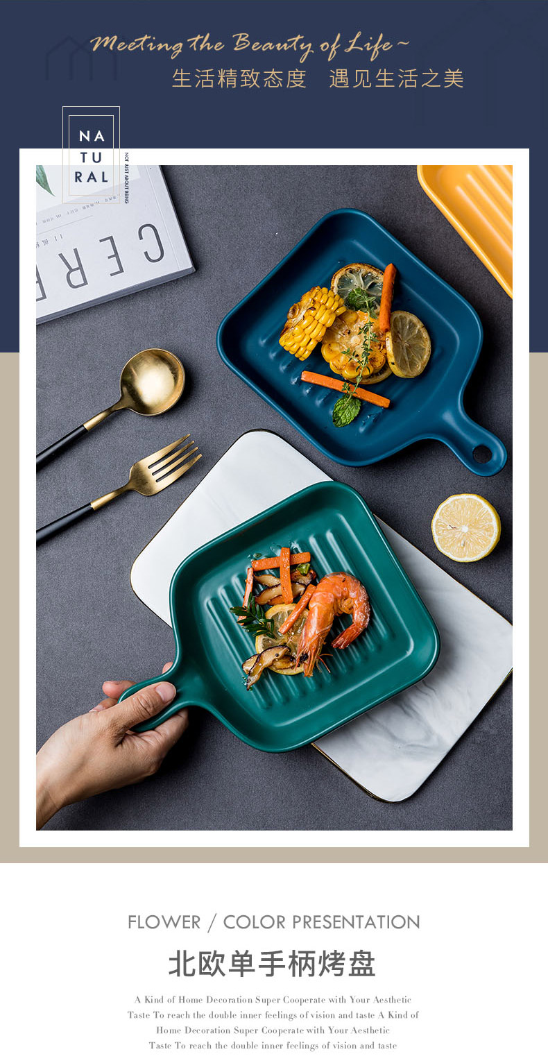 Dish Dish Dish web celebrity with the handle of paella pan, Japanese bowl of household ceramics creative oven special dishes