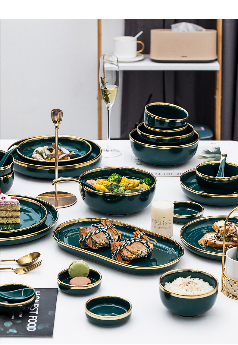 Dishes suit northern wind emerald ceramic creative move household light key-2 luxury web celebrity ins tableware Dishes chopsticks