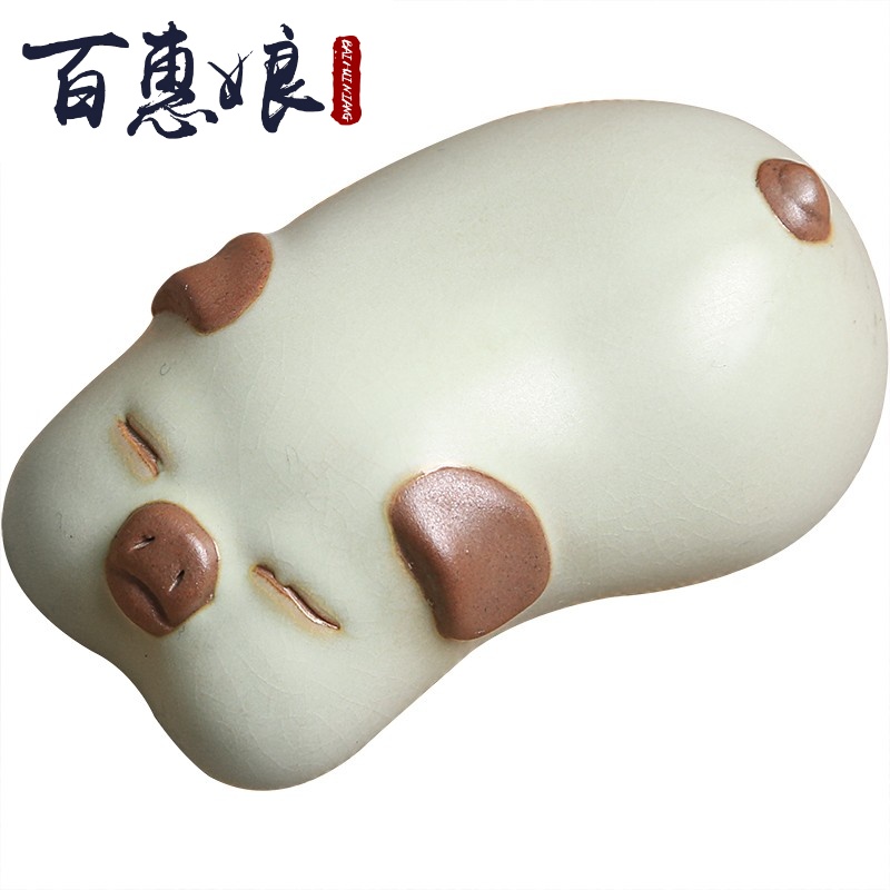 Open the slice (niang your up small Suckling pig tea pet pig YangHuBi ceramic tea set put creative purple sand tea