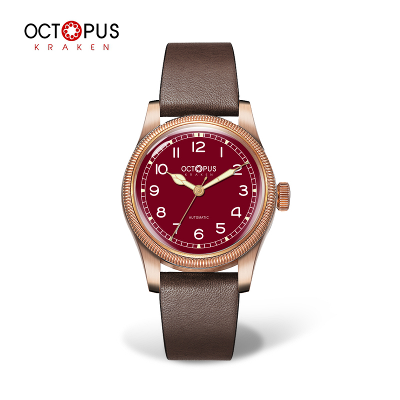 Octopus Tin Bronze Vintage Pilot Large Crown Coin Pattern Men's Mechanical Casual Formal Skeleton Luminous Watch