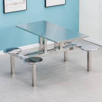 Stainless steel dining table and chairs school canteen factory staff restaurant dining table combination 4 people 6 people 8 people conjoined fast food table