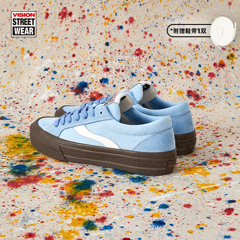 Vision X Odd Astley Pro Raw Rubber Washed Blue Low-Top Suede Canvas Shoes Skateboard Shoes for Men and Women Vision X Odd Astley Pro Raw Rubber Washed Blue Low-Top Suede Canvas Shoes Skateboard Shoes for Men and Women